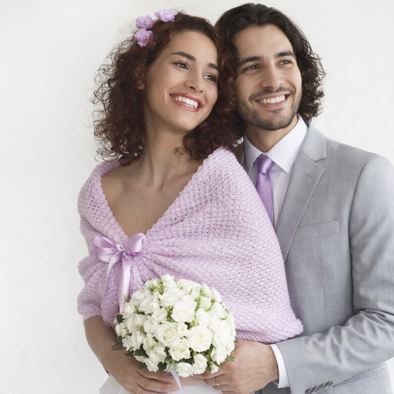 Violets līgavas plecu apmetnītis sasienams priekšpusē ar satīna lentu, arī lielie izmeri, kods WP7